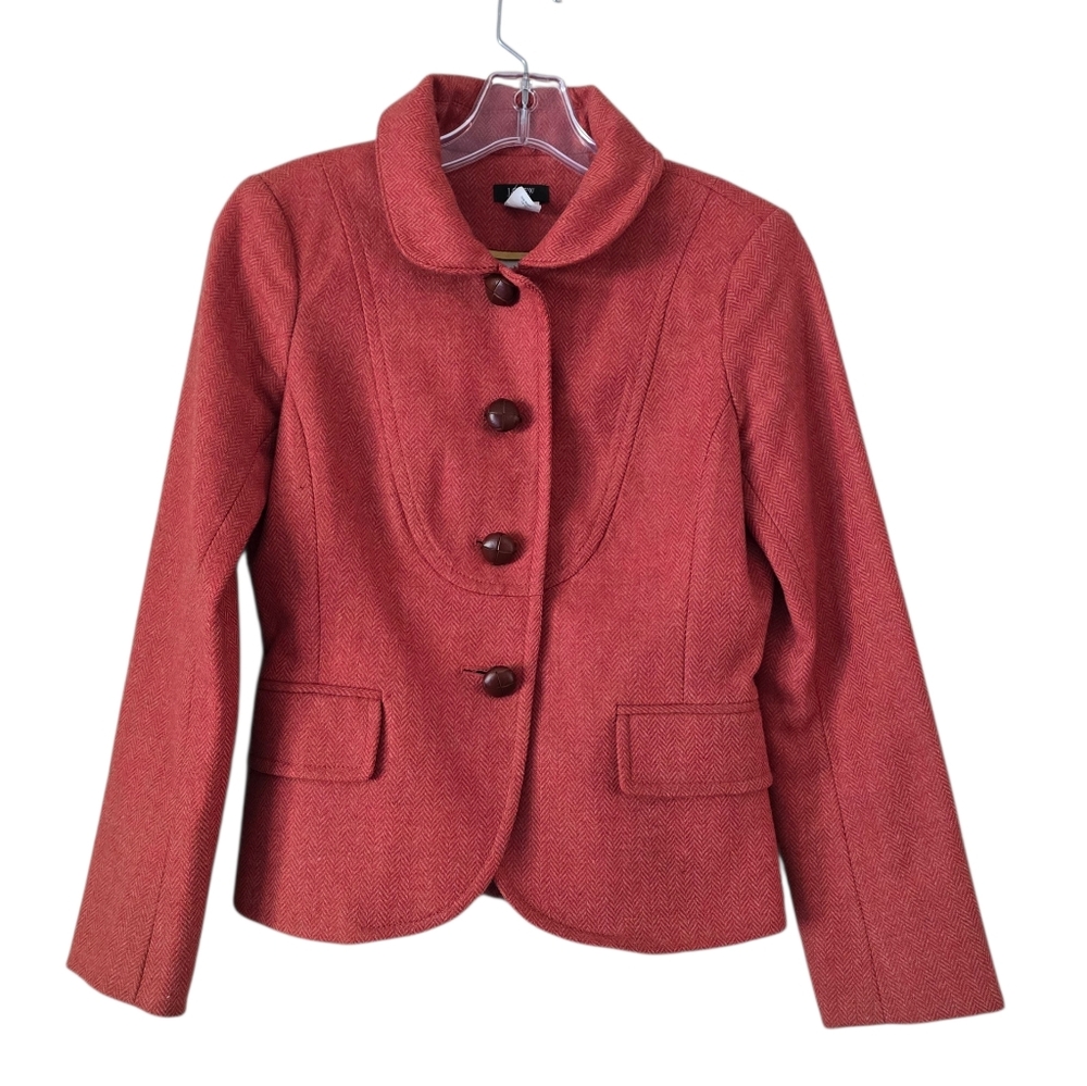 J Crew Women’s Orange Herringbone 100% Wool Tweed Blazer Jacket Sz O Style 86657